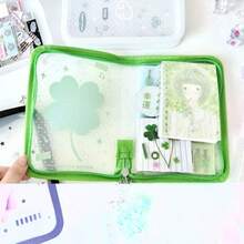 1pc Portable A6 Diagonal Stripe Transparent Storage Bag, Large Capacity Card Sticker Planner Supplies Organizer - Style 1 - View 10