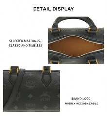 Bolso de hombro para mujer Mcm Ella Visetos Series con estampado vintage, correa lateral y asa MWBESEA01BK001 - Negro MWBESEA01BK001 - Ver 9