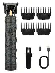 HIENA 2pcs/Set Men's Haircut Trimming Combo Kit, T9 Blade, Digital Display Electric Hair Clipper, Integrated Tool Set, Suitable For Home Use (Single Hair Clipper Also Available) - Black Panlong - View 9