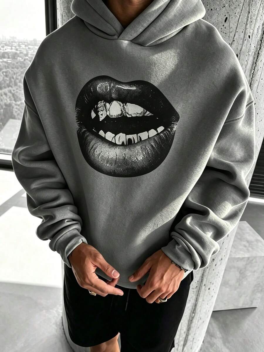Men Casual Loose Fit Hooded Sweatshirt - Dark Grey - View 1
