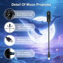Portable USB Marine Life Projection Light - 4 Interchangeable Ocean Pattern Slides (Whale, Dolphin, Shark, Turtle, Etc.) LED Night Light - Romantic Creative Bedroom And Living Room Wall Decor Light - Multicolor - View 3