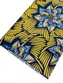 Black Gold Blue Glitter African Wax Print Fabric, Authentic Dutch Ankara Cloth, Spiral Floral Palm Leaf Pattern, Vibrant Printed Textile, Suitable For African Traditional Dresses, Headwraps, Skirts, Home Decor, Table Runners, Party Outfits And DIY Sewing - Multicolor - View 5
