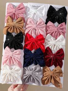 10pcs Girls Minimalist Rhinestone Fabric Bow Hair Clips, Elegant Sweet Cute Hair Accessories, Top Clip, Back Of Head Side Clip, Alligator Hair Clip For Back To School And Daily Use - Multicolor - View 1