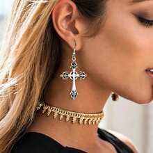 2pcs/Set Cross Gothic Pendant Earrings, Large Silver Exaggerated Traditional Gothic Jewelry, Fashionable & Exquisite, Women's Gift For Girlfriend - Multicolor - View 12