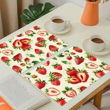 1pc/4pcs/6pcs/8pcs Strawberry Print Pattern, Suitable For Dining Table, Breakfast Mat, Coffee Bar, All Season Decoration, Washable Table Mat, Room Decor, Kitchen Dining Table Mat, Indoor/Outdoor Party Decoration, Home Decor, Ideal Gift - Multicolor - View 7