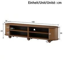 Coffee Table And TV Unit Set, Round Coffee Table With Curved TV Unit, Vertical Relief Structure, Sliding Doors, MDF Frame, Metal Handles, Spherical Metal Feet, Versatile Storage Space - 卡其色 - 查看 5