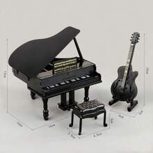 Luxury Black Miniature Piano & Guitar Set, Exquisite Replica Musical Instruments With Piano Stool & Sheet Music, Fine Lacquered Texture, Suitable For 1:12 Dollhouse Decor And Desktop Artistic Display, Perfect For Collection And Gifting - Multicolor - View 6