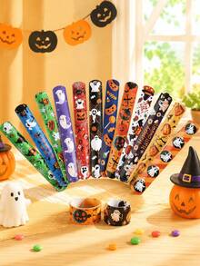 12pcs Halloween Snap Plastic Bracelets, Halloween Decoration Snap Rings, Plastic Decorative Rings, Trick Or Treat Party Supplies, Halloween Party Decor, Spooky Halloween Setup, Halloween Gifts, Horror Atmosphere Decoration - Halloween Mix - View 8