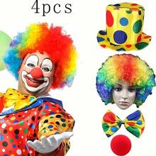 Juego de 5 piezas de disfraz de payaso, peluca de payaso arcoíris, nariz de bola, guantes blancos, accesorios para fiestas, adecuado para adultos, se puede usar para decoración de carnaval y juego de rol, regalo de cumpleaños/Año Nuevo/Navidad y atuendo de celebración - Multicolor - Ver 8