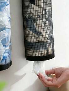1pc Wall-Mounted Mesh Plastic Bag Storage Rack, Foldable Shopping Bag Dispenser, Breathable Hanging Shopping Bag Organizer, Kitchen Trash Bag Storage Rack, Multi-Functional Trash Bag Storage Rack, Suitable For Home Storage Room, Cabinet Door, Bathroom, Laundry Room - Multicolor - View 2