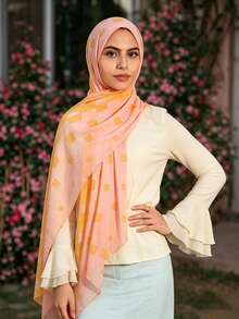 1 pezzo Foulard da donna con stampa geometrica digitale a blocchi di colore giallo, leggero, protezione solare, versatile e alla moda, adatto per l'uso quotidiano in estate - Multicolore - Visualizzare 2