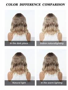 14 Inch Ombre Chestnut Brown Ombre Ash Blonde Wavy Bob Synthetic Wig With Bangs, Heat Resistant High Temperature Fiber Natural Looking For Women Daily Dating Party - Multicolor - View 9