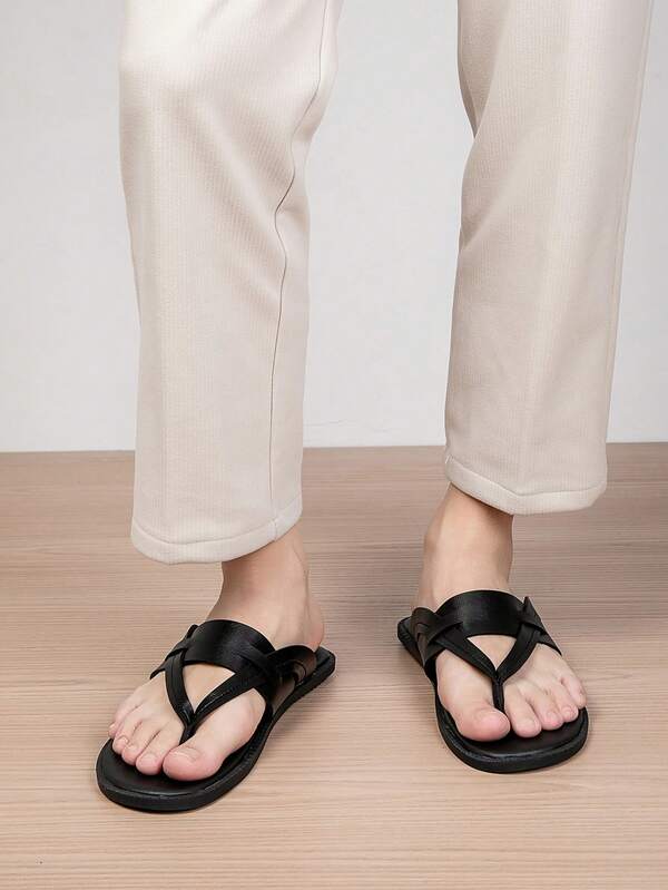 Solid Color Criss-Cross Strap Men's Summer Beach Sandals, Flip Flops, Outdoor Casual Fashion Holiday Style, All Season