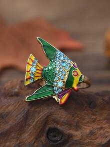 1pc Enamel Rhinestone Animal Ring, Vintage Insect Crab Lobster Bird Design, Unique Niche Style Women's Finger Ring, Suitable For Daily Wear And Vacation Outfits - Multicolor - View 16