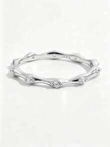 Jessie Jewelry 1pc Exquisite Elegant Cool Hip-Hop Punk Fashion 925 Silver Cubic Zirconia Full Circle Wave Design Ring For Women, Suitable For Dating, Party, Daily Wear, Charm Decoration Gift - Silver - View 1
