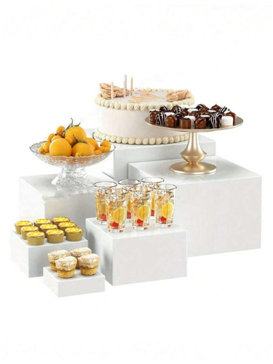 6-Piece Plastic Cake Display Stand Set - Food Display Rack, Adjustable Modular Display Stand, Suitable For Cupcakes, Desserts, Snacks, Jewelry And Kitchen Storage, Fruit Display Tray. Perfect Table Decoration For Holiday Parties, Weddings, Birthdays, Events And Other Occasions. - Multicolor - View 1