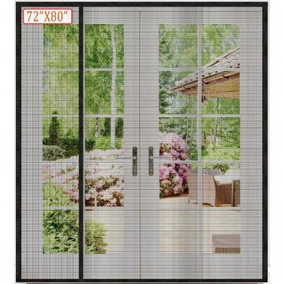 Reversible Heavy Duty Fiberglass Door Sliding Door, Closely Spaced Magnets A Tight Seal, French Door Bug Screen Magnetic Closure, Screen 74" X 81"Left/Right Side Opening