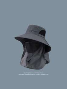 1pc Unisex Solid Color Sun Protection Hiking Outdoor Neck Guard Wide Brim Fishing Hiking Sun Hat Bucket Hat, Suitable For Daily Outings, Climbing, Vacation, Fishing Ski Masks - Multicolor - View 12