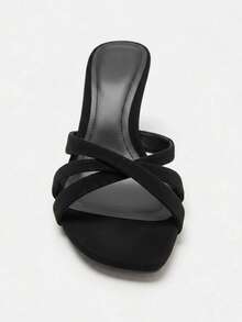 2026 Spring/Summer New Women's Mesh Material Open Back Round Toe Stiletto High Heel Sandals - Black - View 4