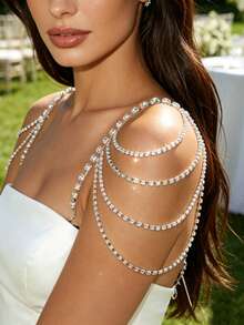1pc Rhinestone Shoulder Strap Buckle Clothing Accessory - Silver - View 2