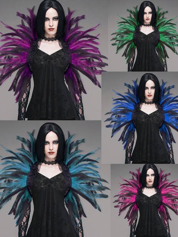 Women's Artificial Feather Lace Shawl Scarf Decoration Punk Gothic Halloween Carnival Party Fashion Shawl Scarf Accessories