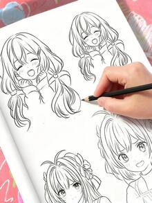 1pc Manga Girl Line Art Practice Drawing Book, Detailed Drawing Guide Specially Prepared For Beginners, Help You Learn To Draw Cute And Adorable Manga Characters, Suitable For All Ages Manga Lovers, Zero Foundation, Anime Enthusiasts, Holiday, New Year, Birthday Party First Choice Gift - Multicolor - View 4