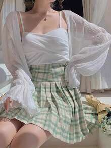1件新款仙女風雪紡防曬開襟衫女款，薄款短版夏季外套，網紗休閒短外套，可搭配細肩帶洋裝 - 彩色 - 查看 5