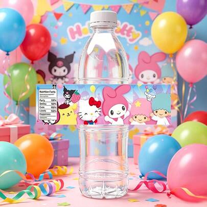 SANRIO 新款水壺貼紙 假期家庭聚會生日派對水壺裝飾 三麗鷗主題自黏貼紙