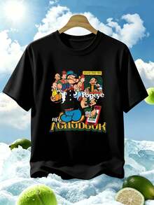Herren-T-Shirt mit Vintage-Cartoon-Grafik, Rundhalsausschnitt, lockere Passform, lässig, Grafikdesign - Schwarz - Übersicht 1