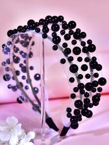 1pc Elegant Pearl Headband Fashion Mesh Hollow Wide Band Minimalist Headband Suitable For Bride Wedding Engagement Festival Party Gathering Celebration Evening Banquet Casual Daily Women Hair Accessory - Multicolor - View 3