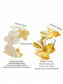 2 PIEZAS Pulsera de acero inoxidable con diseño de combinación de plumeria/vieira de estilo elegante y suave, moda minimalista para vacaciones en la playa, adecuada para uso diario de mujeres/fiesta de jardín/banquete nocturno/ropa de vacaciones/se puede dar como regalo festivo a amigos - Amarillo Oro - Ver 13