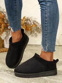 Women's Fashion Comfortable Non-Slip Plush Warm Thick Sole Snow Boots Low Top Thick Boots, Women's Fashion Boots Snow Boots, Bohemian Fur Lining Vintage Winter Shoes - Black - View 6