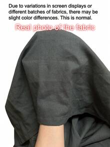 女款寬鬆休閒優雅極簡舒適亞麻灰色洋裝，短袖口袋圓領裙，寬鬆版型，適合春、夏、秋、冬 - 灰色 - 查看 7