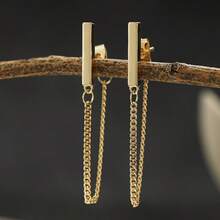 Gentle Atmosphere, Straight Link Earrings, Women's Date Style, Minimalist Luxury Accessory - Gold - View 1