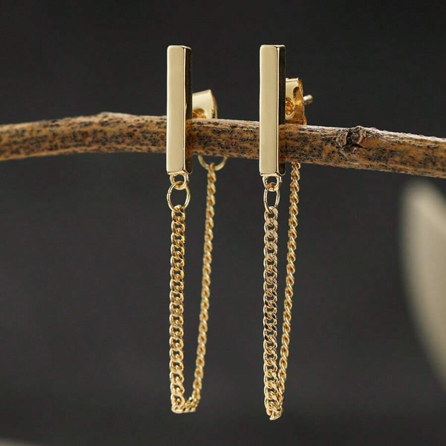 Gentle Atmosphere, Straight Link Earrings, Women's Date Style, Minimalist Luxury Accessory - Gold - View 1