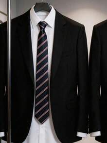1pc Burgundy Striped Handmade Necktie, Suitable For Casual, Daily, And Streetwear - Multicolor - View 7