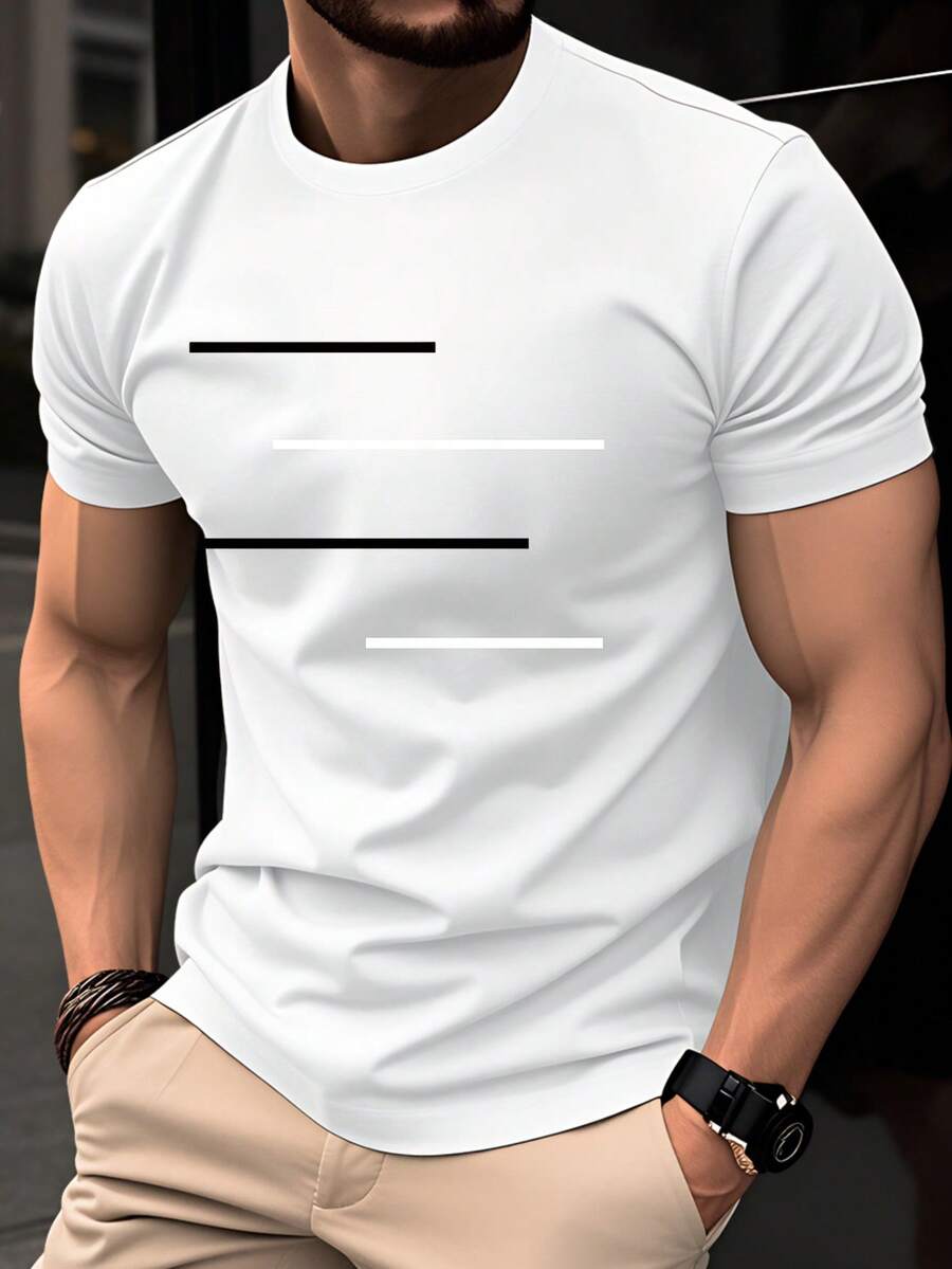 Camiseta de hombre% algodón para Navidad, manga corta de verano, corte ajustado a, versátil para uso diario, artículo popular en blanco y negro. - Blanco - Ver 1