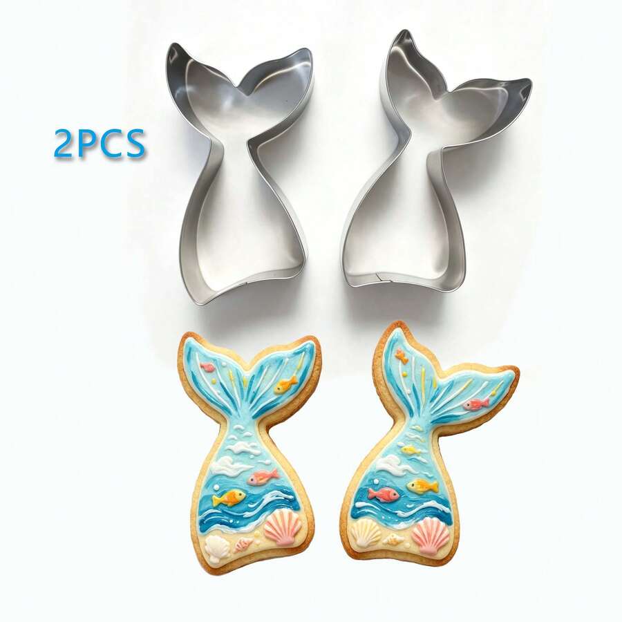Mermaid Cookie Cutter, 4.45 Inch Mermaid Tail Shape, Summer Theme Cookie Mold, Crown Angel Stainless Steel Metal Cutter, Suitable For Birthday Party And Valentine's Day - View 1