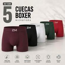 Kit com 5 Cuecas Boxer Lisa em Poliéster Premium Cueca Box Adulto Masculina Conforto e Qualidade - Multicolorido - Visão 2