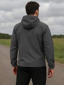 Men's Black Windbreaker Jacket With Removable Hood, Ideal For Gym Or Running - 灰色 - 查看 3