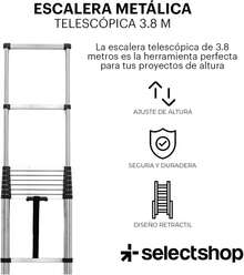 Escalera telescópica recta de aluminio, 3,8 metros de altura con 10 peldaños, capacidad de carga de 150 kg, diseño retráctil y plegable, compacta y portátil, con sistema de bloqueo de escalones. - Normal - Ver 4