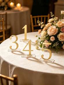 10pcs Gold Wedding Table Numbers, 1-10 Acrylic Gold Mirror Table Signs With Protective Film, Suitable For Wedding Banquet, Party, Birthday, Anniversary Event Decoration - Multicolor - View 2