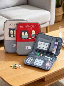 便攜式收納袋，可愛藥丸圖案與「My Medicine Bag」文字，輕量旅行急救包，戶外旅行藥袋；適用於戶外、露營、學校、旅行與日常使用；旅行必備，適合作為返校禮物、派對小禮、老師禮物 - 彩色 - 查看 2