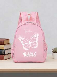 1pc Personalized Back To School Backpack, Casual Cute Butterfly Heart Print, Zipper Closure Nylon Material, Adjustable Shoulder Straps, Hand-Carryable, Suitable For School, Commuting, Shopping, Daily Use. Birthday Gift. - Multicolor - View 20