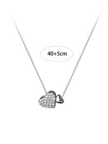 1pc S925 Sterling Silver Minimalist Thin Chain Double Heart Pendant Necklace, Fashion Sweet Cute Heart-Shaped Asymmetric Design, Niche Gentle Girl Vibe, Delicate Versatile Collarbone Chain, Gift For Best Friend/Girlfriend - Love - View 10