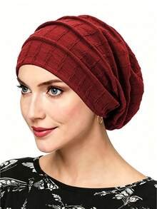 CONFLASS Solid Crinkle Textured Turban Hijab For Women, Stretch Soft Waffle Knit Head Wrap, Comfortable Chemo Cap Hair Loss Cover Daily Wear Headscarf - Multicolor - View 14