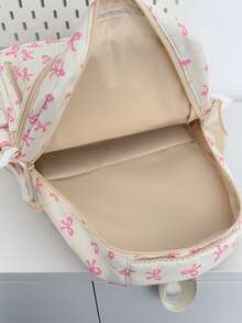 Mochila versátil de moda para mujer con lazo y doble espalda, bolso combinado para estudiantes - Blanco - Ver 8
