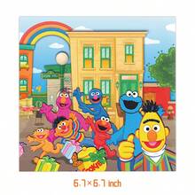 Panini Cartoon Sesame Street Disposable Tableware Set, Paper Plates, Cups, Napkins, Tablecloth, Party Gathering Table Decor Supplies - Multicolor - View 15