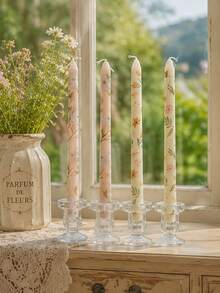 2/4pcs French Floral Print Long Taper Candles, Long Stem Candle Size 0.86*9.84 Inches, Create Warm Atmosphere, Suitable For Home Decor, Hotel Decor, Table Setting, Women's Gift, Birthday Gift - Candle - View 10