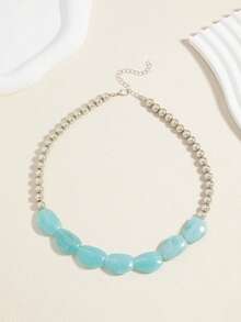 European And American Cross-Border Fashion Vintage Resin Beaded Necklace, Suitable For Daily Wear, Parties And Gatherings - Blue - View 5